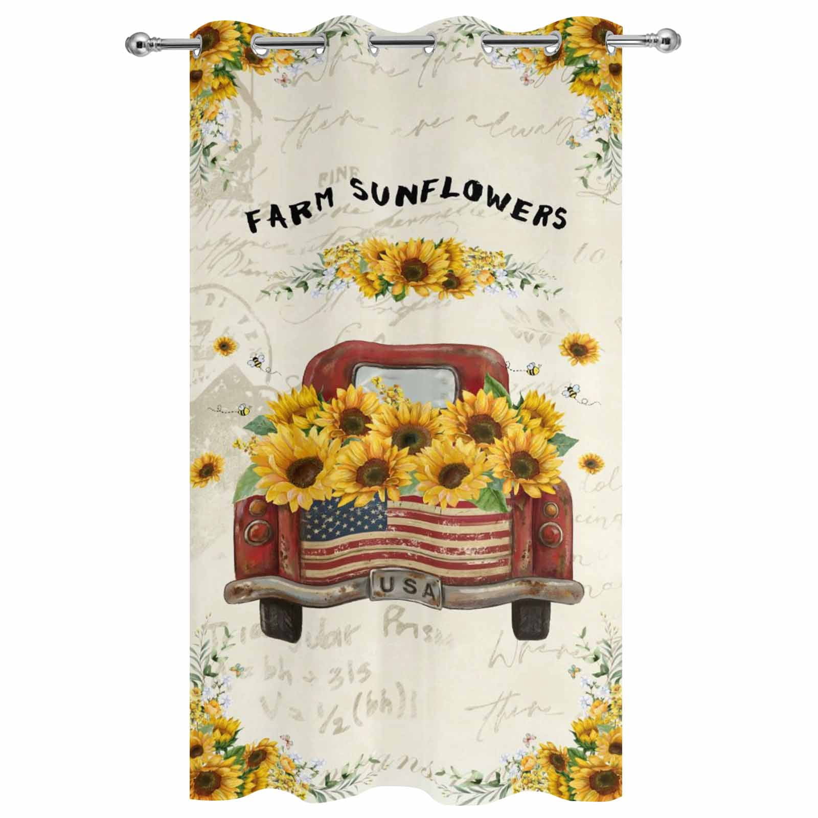 Outdoor Curtains for Patio Waterproof, Sunflower Truck Outdoor Privacy Panels Grommet, Summer Botanical Elegant Pastoral Floral Blackout Outside Curtains for Porch/Cabana 54"x108", 1 Panel