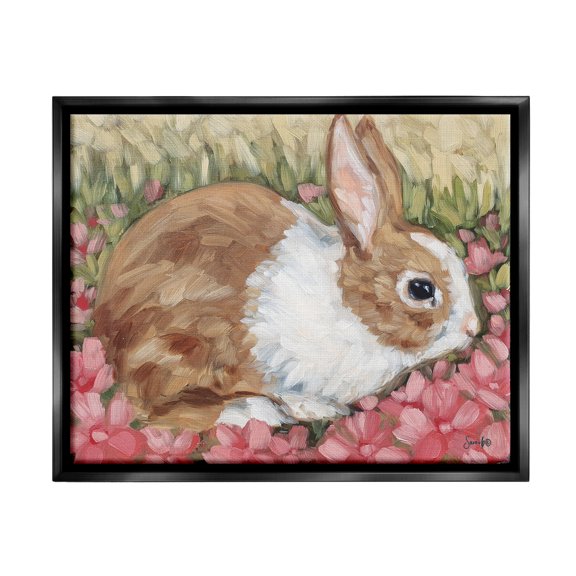 Stupell Bunny Pink Spring Blossoms Animals & Insects Painting Black Floater Framed Art Print Wall Art