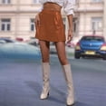 thumbnail image 4 of Leather Skirts for Women High Waisted PU Leather Shorts Elastic Waist Ruched Wrap Skirt Brown S, 4 of 7