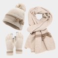 thumbnail image 7 of SUXIAN Women's Winter Scarf Set Bow Decorated Hat Scarf Gloves Beige One Size, 7 of 7