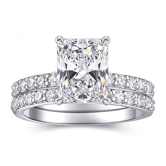 DESIGNICE 2 Ct Radiant Cut Engagement Travel Rings Set for Women 18K White Gold Plated Fake Wedding Ring Band Promise Rings for Her,Cubic Zicornia Ring 2 Pcs,Size 4-11