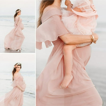 

LSLJS Maternity Dress for Photoshoot Photography Split Chiffon Maternity Gown Long Train Maternity Ruffles Solid Dress