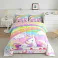 thumbnail image 2 of jejeloiu Happy Birthday Queen Comforter Set,Cute Unicorn Bedding Sets,Colorful Stars Rainbow Bedding Comforter Set For Girl Kids,Microfiber Bedroom Decor Reversible,3 Pieces, 2 of 8