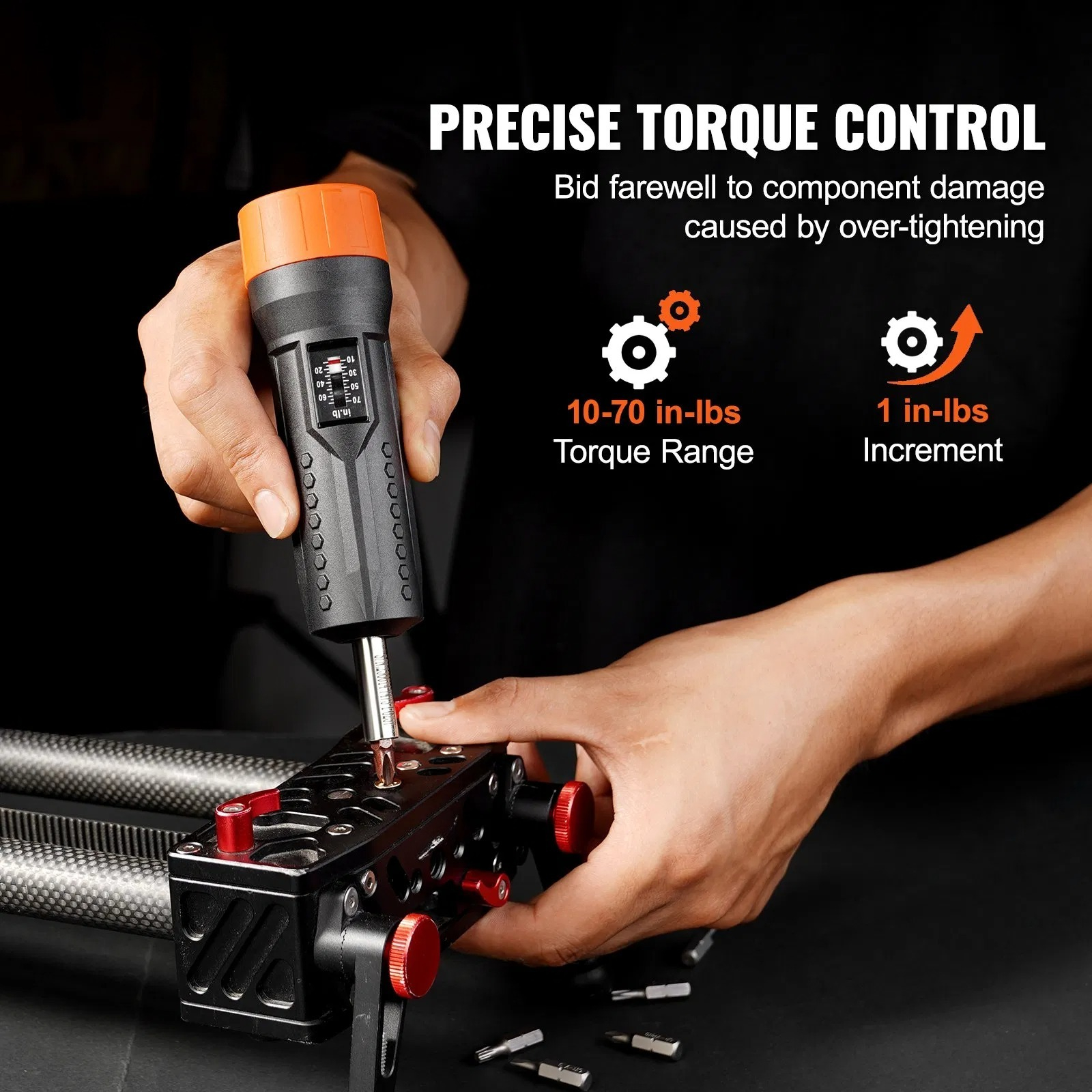 Torque screwdriver set, screwdriver head set with window, 12 drill bits and box, magnetic function, over-torque warning, durable, wear-resistant and corrosion-resistant