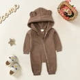 thumbnail image 2 of PINQI Toddler Boys Girls Solid Color Cloud Fashion Zipper Hooded Short Ear Romper Crawling Suit Baby Cute Hooded Pocket Jumpsuit(3-Brown,0-3 Months), 2 of 7