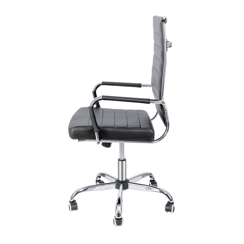 Okeysen Mid-Back Ribbed Home Office Desk Chair Ergonomic Faux Leather Conference Room Swivel Chairs Adult, Black