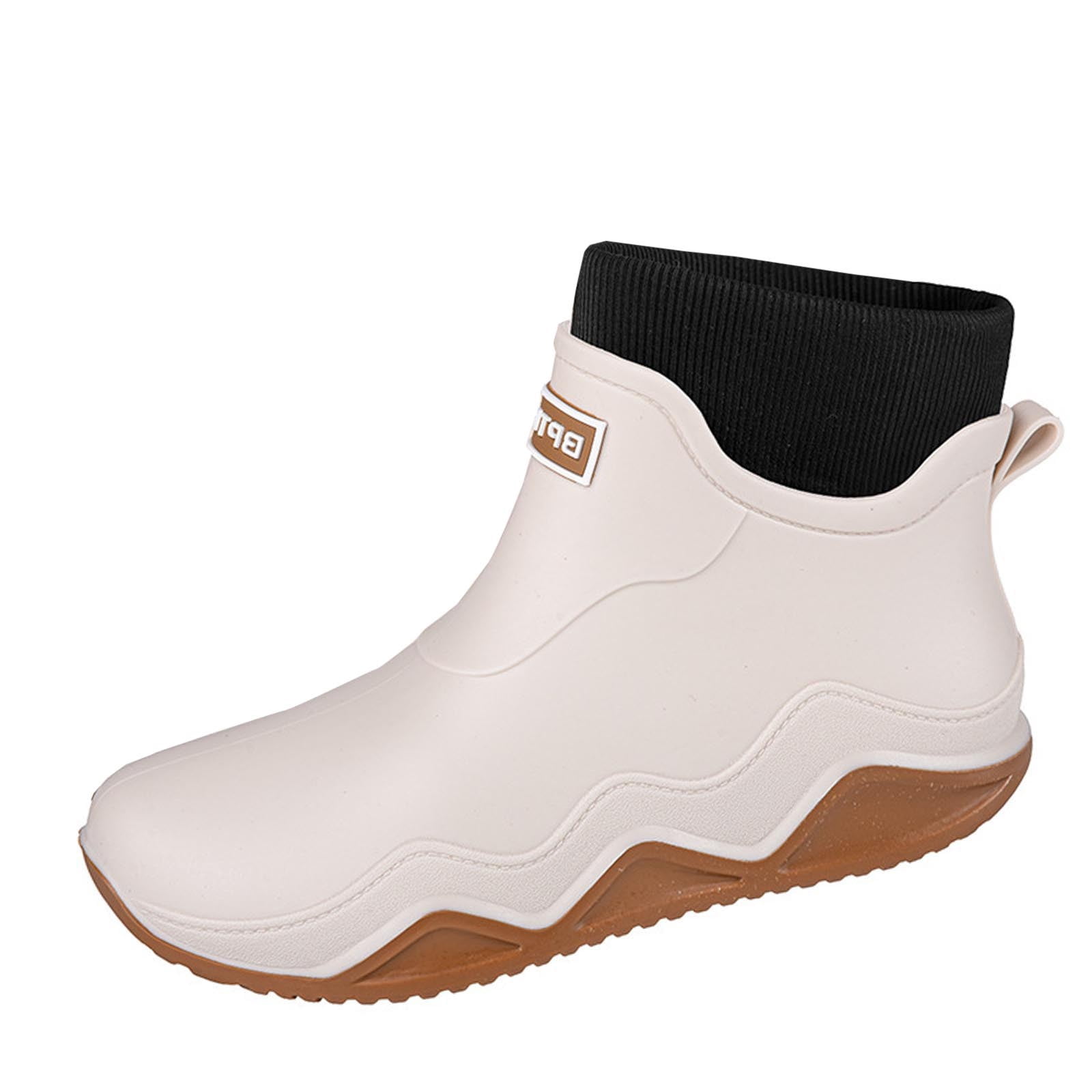 White Womens Rain Boots Water Shoes Low Top Rubber Sole Casual Outdoor Indoor Non Slip Shoes With Letter Design And Warm Lined For Cold Weather Size 44