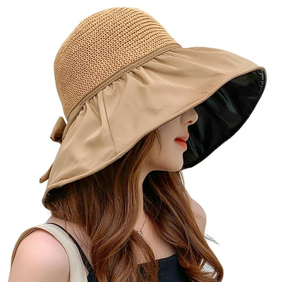 Boc Women Fisherman Hat Sunscreen Anti-UV Adjustable Fasten String Big Brim Bucket Hats Beach Headwear