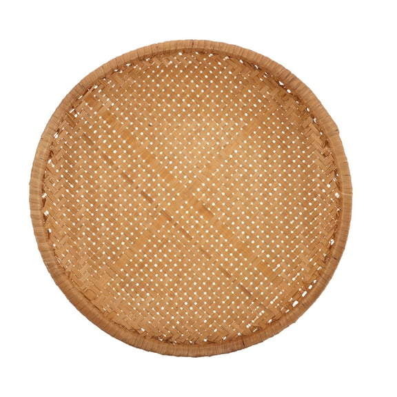 EXHUMKY Round Bamboo Serving Tray Light Brown Woven Tray for Fruit Bread and Snacks