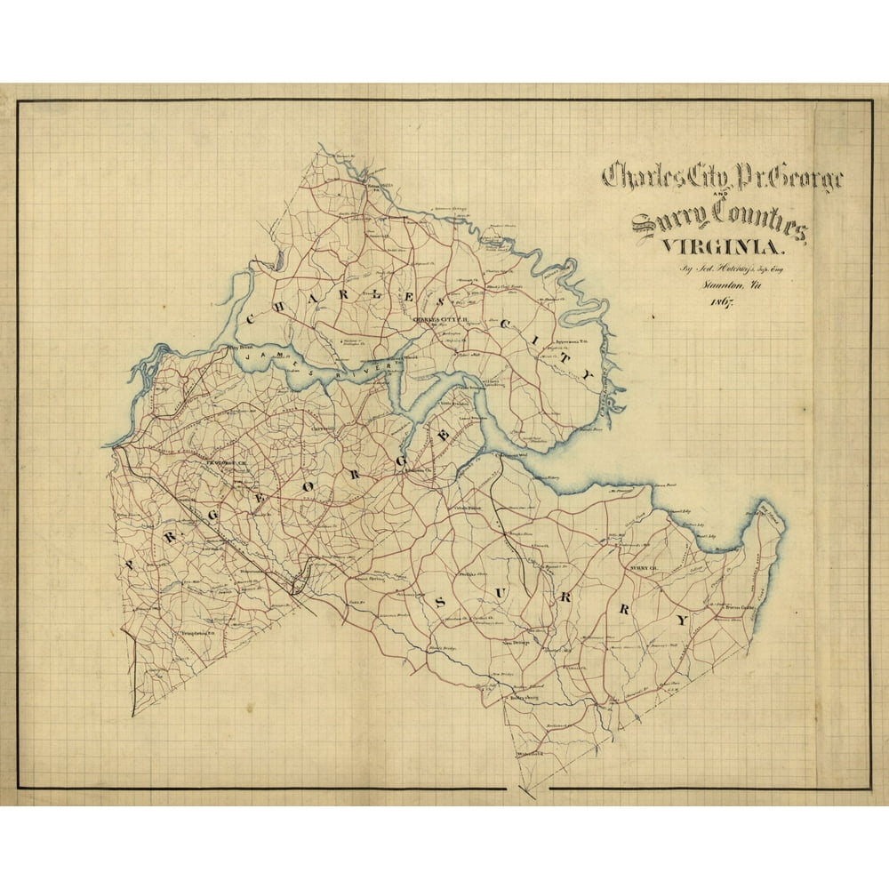 Surry County Virginia Hotchkifs 1867 28.25 x 23