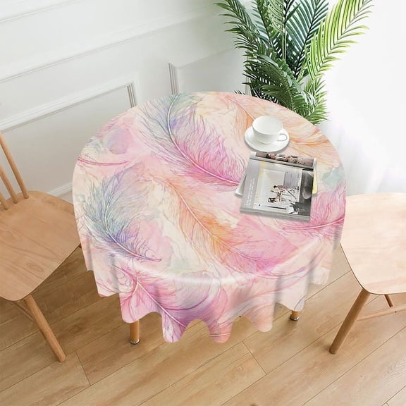 RKSupls 60 Inch Round Tablecloth, Watercolor Feather Pastel Premium Polyester Straight Edge Wrinkle Resistant Washable Table Cover for Party Home Dining Decor