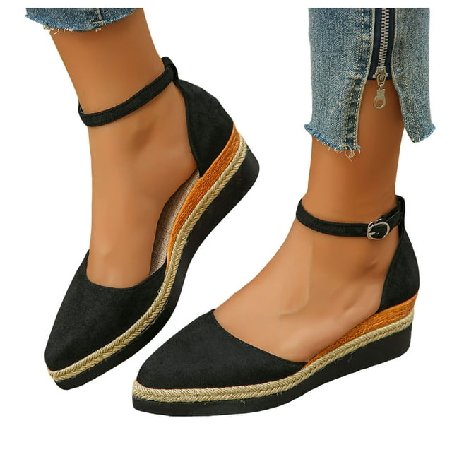 Sandales Habillées à Plateforme Compensée pour Femmes Été Automne 2025 à Bout Pointu Fermé Espadrilles Épaisses Chaussures de Plage