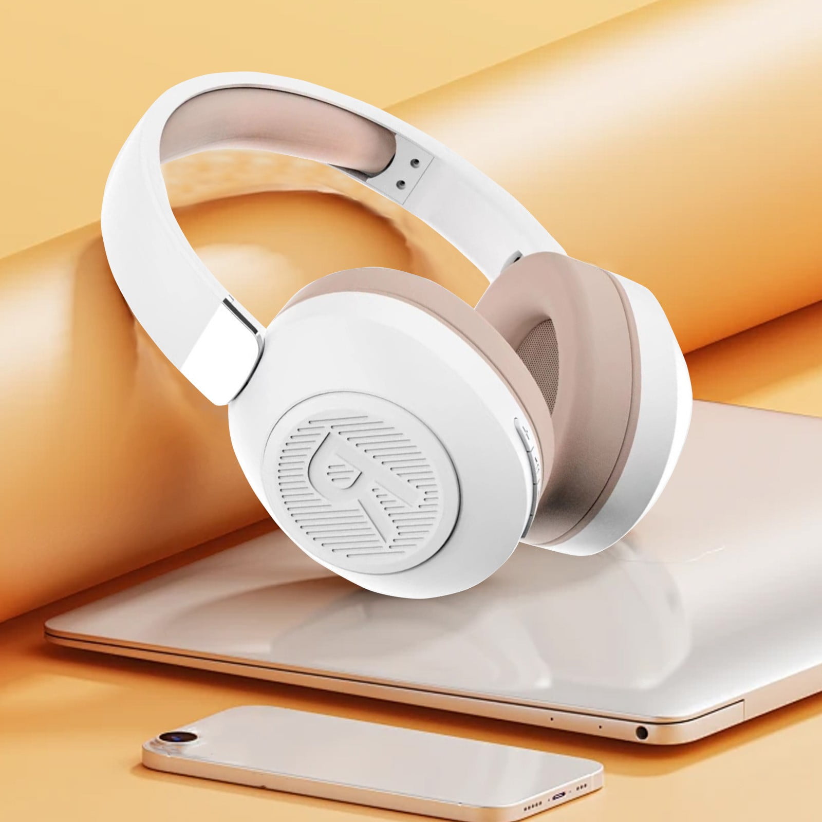 Wireless Bluetooth Headphones Over Ear 65H Playtime HiFi Stereo Headset with Microphone and 6EQ Modes Foldable Bluetooth V5.3 Headphones for Travel Smartphone Computer Laptop,White