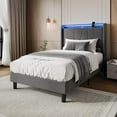 thumbnail image 1 of Bed Frame with LED Lights, Twin Size Upholstered Platform Bed with USB Charging Station, Storage Headboard Shelf, Wood Slats, No Box Spring Needed, Easy Assembly, Noise Free, Grey, 1 of 7