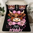 thumbnail image 2 of jejeloiu Pink Bowknot Daisy Twin Sheet Sets,Cute Highland Cow Twin Fitted Sheet,Country Farm Animal Flat Sheet For Girls Kids,Luxury Bedroom Decor,3pcs, 2 of 7