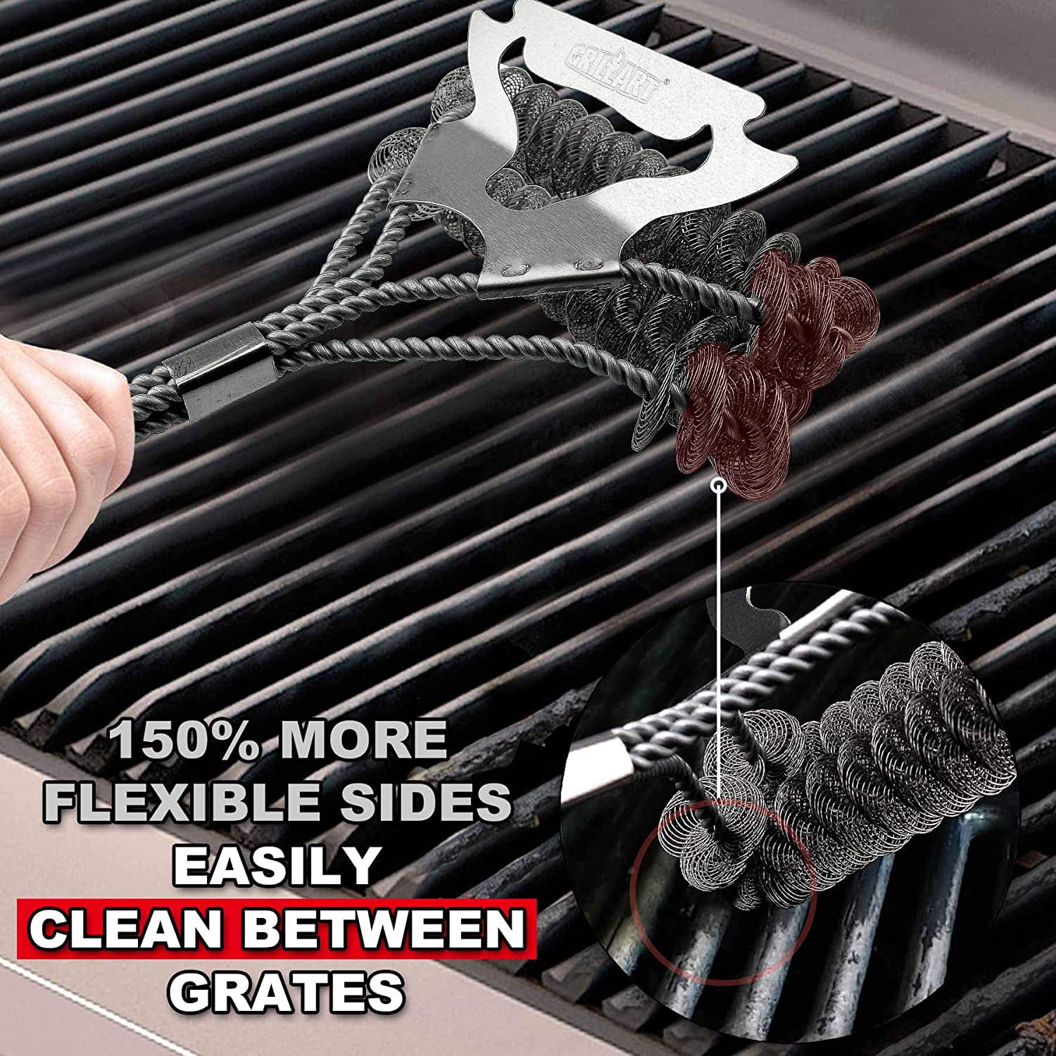 Tohsssik 2pcs Grill Brush for Outdoor Grill, Stainless Grill Cleaner Brush  and Scraper, 17 BBQ Brush for Grill Cleaning & Grill Brush Bristle Free