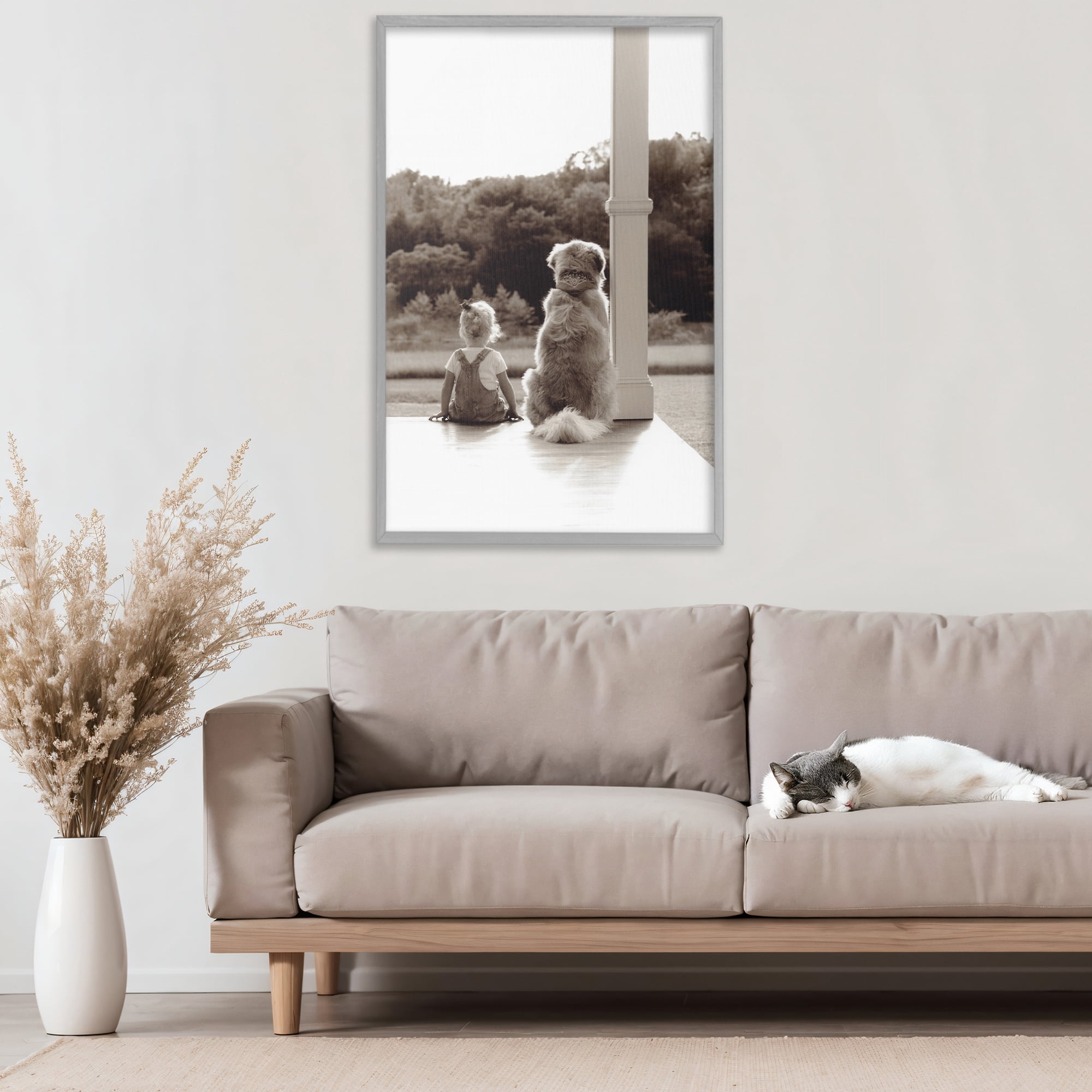 Stupell Industries Child And Dog Friendship Gray Framed Giclee Art, design by Kendra Dew