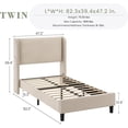 thumbnail image 2 of Twin Bed Frame with Headboad and Wingback, Elegant Vertical Stripe Design Velvet Upholstered Bed Frame with, 2 of 8