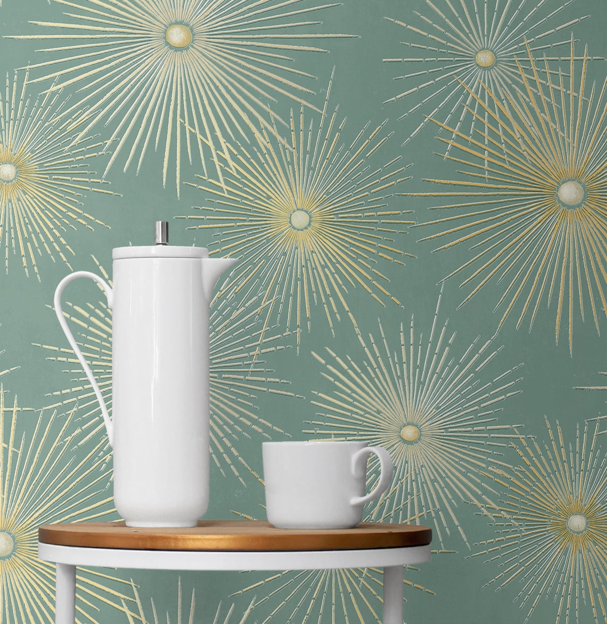 NextWall Teal & Metallic Gold Starburst Geo Peel and Stick Wallpaper