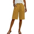 thumbnail image 4 of Only Moment Shorts for Women Polyester Summer Elastic High Waist Soild Color Lounge Pants Casual Comfy Workout Gym Shorts with Pockets Shorts Yellow,M, 4 of 5