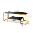 thumbnail image 3 of COSVALVE Modern Black Glass Top 2-Piece Table Set,include Coffee Table and End Table,Bronze Metal Frame with Shelf, 3 of 14