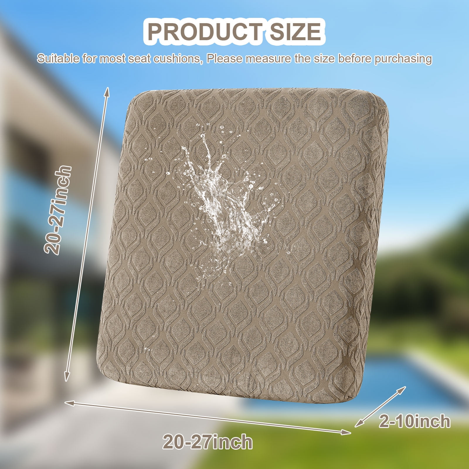 Topchances 6Pcs Patio Cushion Covers, Stretch Outdoor Water Resistant Sofa Cushion Cover Replacement for Patio Furniture Protector (Taupe)