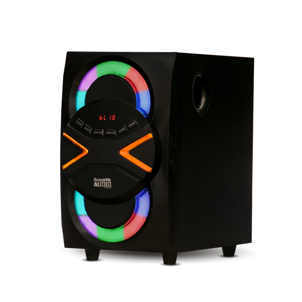 Acoustic Audio AA5210 Home Theater 5.1 Speaker System with Bluetooth FM and 5 Extension Cables LED Lights