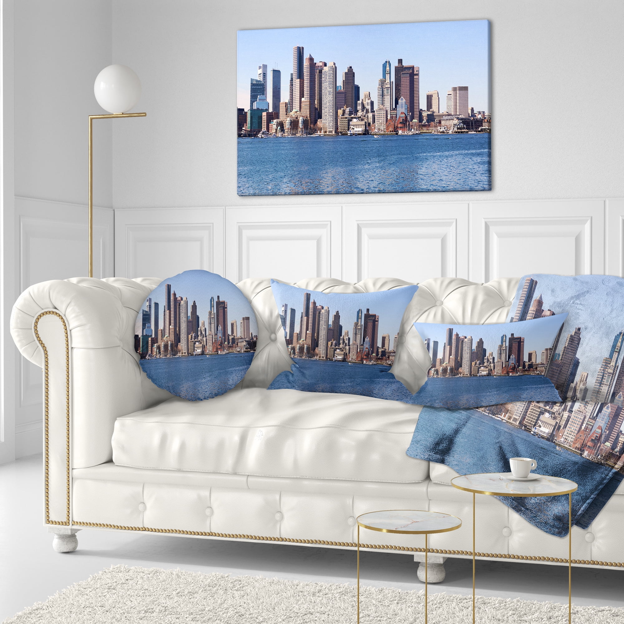 Designart Boston Skyline Panorama - Cityscape Photo Throw Pillow - 12x20
