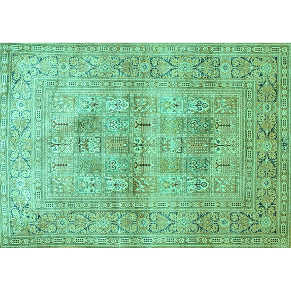 Ahgly Company Machine Washable Indoor Rectangle Persian Turquoise Blue Traditional Area Rugs, 7' x 9'