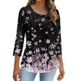 thumbnail image 4 of SAATLERI Blouses for Women Dressy Casual 3/4 Sleeve Crewneck Pleated Tunic Tops Boho Floral Print Womens Summer Tops Fall T Shirts Holiday Clothes, 4 of 4