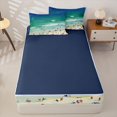 thumbnail image 4 of Castle Fairy Minimal Beach Swimmers Zipper Queen Comforter Set with Fitted Sheet and 2 Pillowcases,Coastal Shoreline People Print Zipper Bedding Set,Teal Cream,Navy Blue Reversible,4 Pieces, 4 of 6