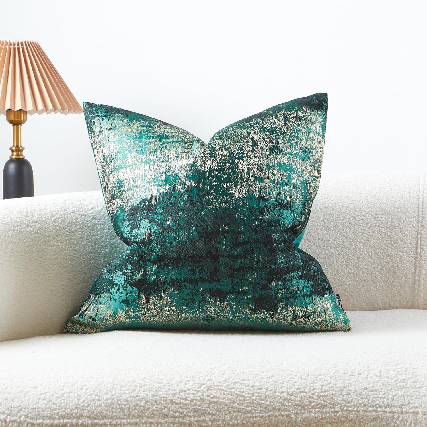 Sparkling Decorative Throw Pillow Covers Soft Green Gold Glitter Square Cushion Cover Pillowcase for Couch Bed and Chair Green Gold 20" x 20"
