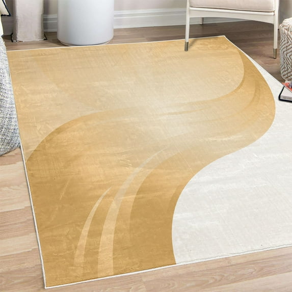 Contemporary Decorative Rug, Spiraling Stripes with Monochrome Tones Modern Art Inspirations Abstract, Quality Carpet for Bedroom Dorm and Living Room, 6 Sizes, Mustard White, by Ambesonne