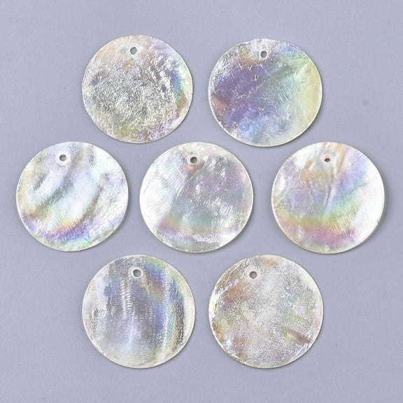 Natural Capiz Shell Pendants AB Color Flat Round Clear AB 25x1mm Hole: 1.5mm DIY