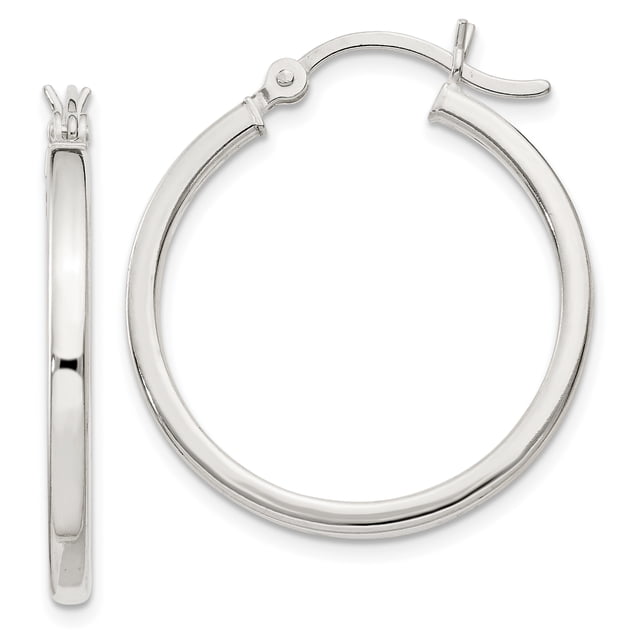 925 Sterling Silver 2.5x25mm Hoop Earrings Round Square Tube