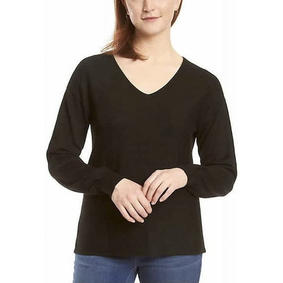 Ella Moss Women's V Neck Sweater (Black, Large)