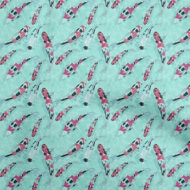 oneOone Rayon Light Green Fabric Asian Japanese Koi Fish With Watercolor Base Sewing Craft Projects Fabric Prints By Yard 56 Inch Wide