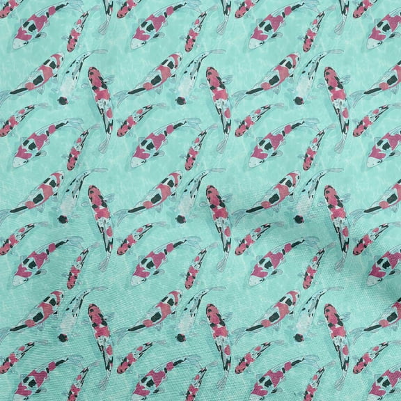 oneOone Polyester Spandex Light Green Fabric Asian Japanese Koi Fish With Watercolor Base Sewing Material Print Fabric By The Yard 56 Inch Wide