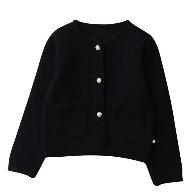 ShomPort Sweater Cardigans for Girls Long Sleeve Round Collared Button Up Knitted Coats with Pockets Cute Lightweight Outwear
