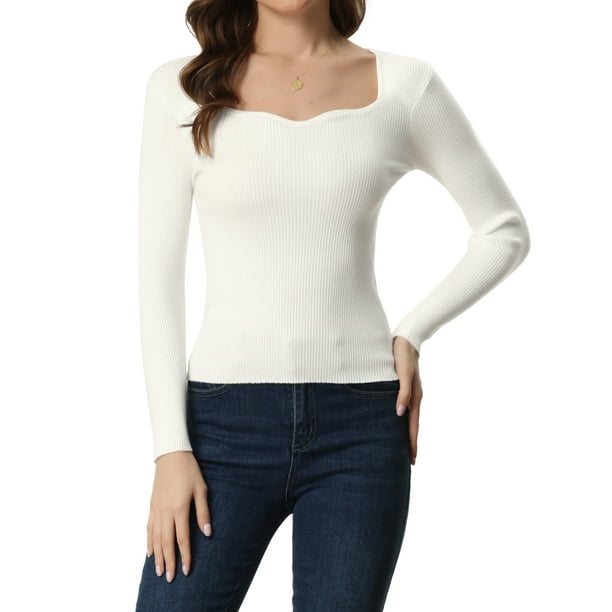 Suéter con cuello En Forma de Corazón Allegra K blanco M