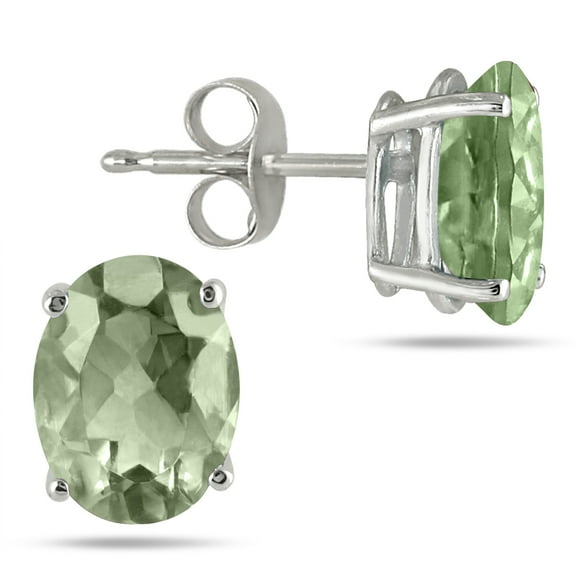 SZUL Women's 5x3MM All Natural Oval Green Amethyst Stud Earrings in .925 Sterling Silver