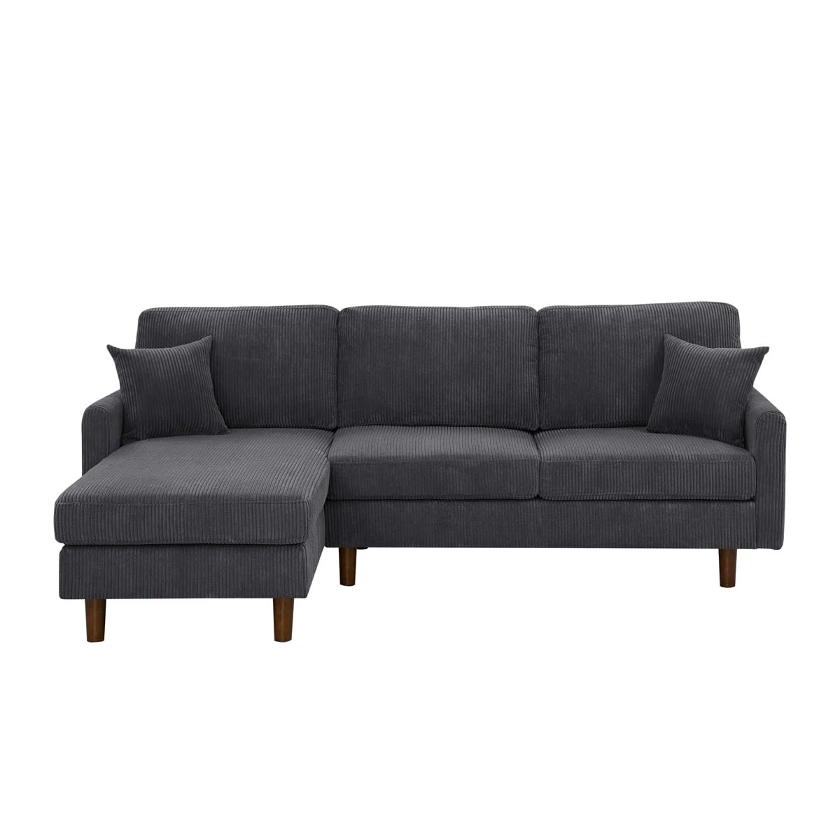 L-Shaped Sectional Sofa Couch for Living Room,Modern Corduroy Upholstered with Wooden Legs & Pillows,Deep Seat,Dark Gray