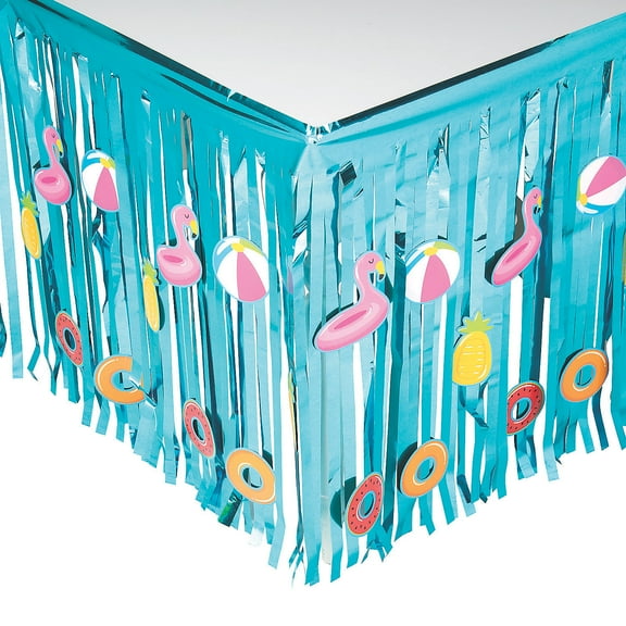 Pool Party Fringe Table Skirt, Party Supplies, Birthday, 1 Pieces