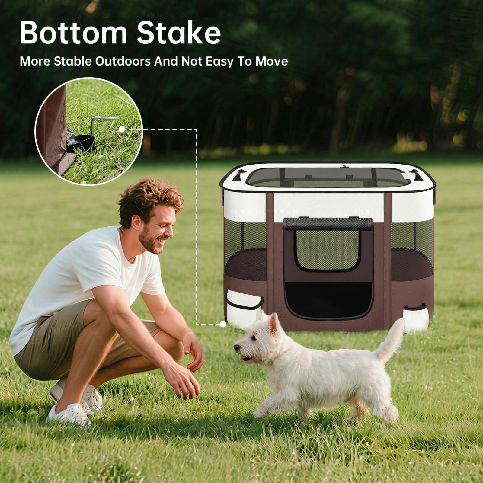 Dog Playpen Cat Pet Puppy Pen Portable Playpens For Dogs Indoor Outdoor Travel Camping Use Foldable Kennel Tent Crate Rabbit Small Animals With Carrying Case (brown  Small)