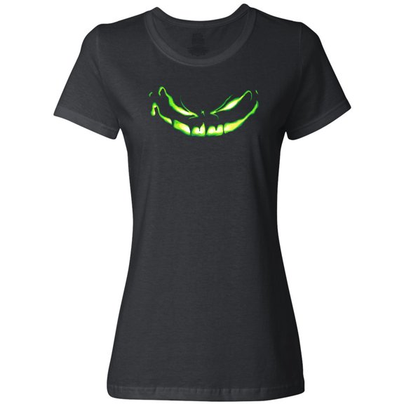 Inktastic Sinister Grinning Pumpkin Face in Lime Green Glow Women's T-Shirt