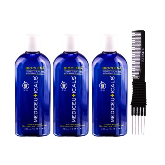 THERAPRO Mediceuticals Bioclenz AntiOxidant Shampoo (8.45 oz) with SLEEKSHOP Teasing Comb Pack of 3