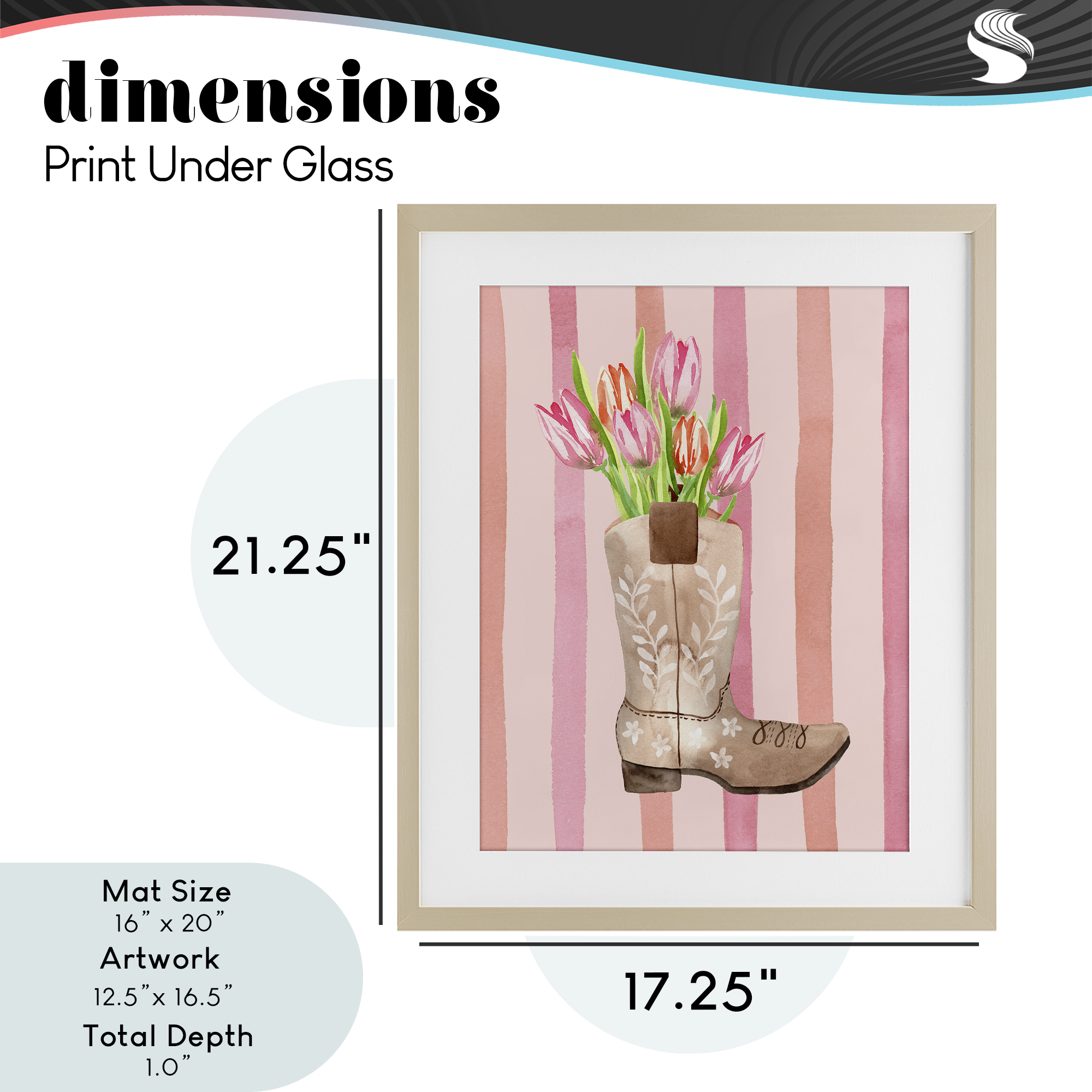Tulip Cowgirl on Stripes Birch Framed Print Under Glass, design by Nina Jacobs