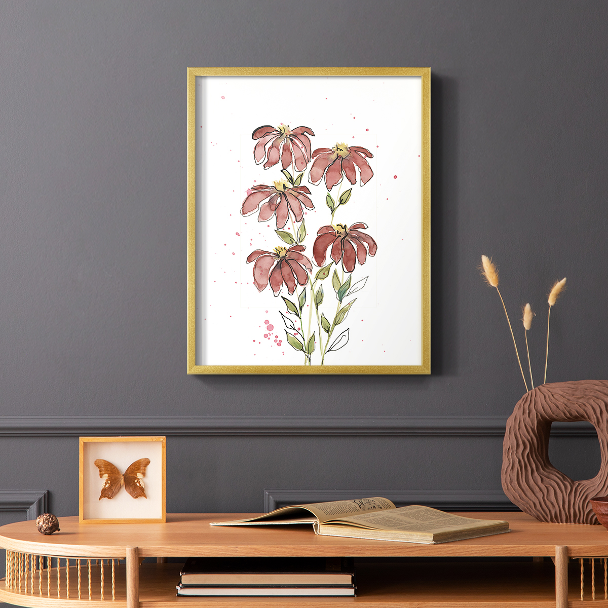 Watercolor Blooms II Framed Print in Gold Solid Wood 22 x 28 Framed Print