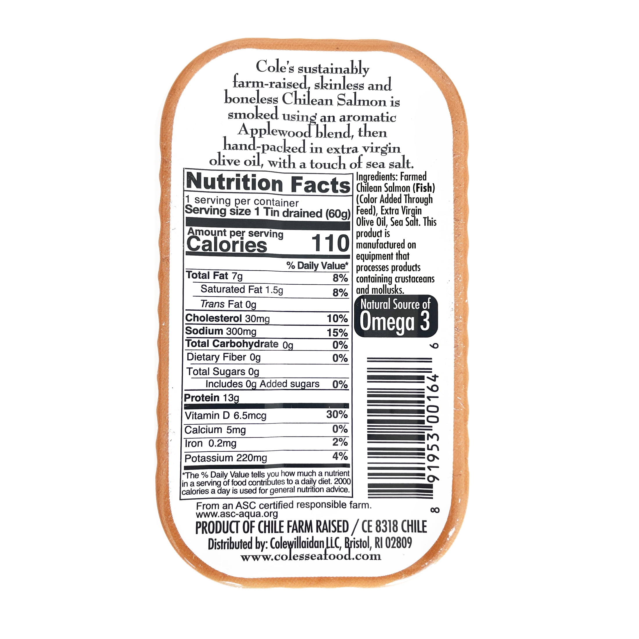 (2 pack) Cole’s Patagonian Smoked Salmon in Extra Virgin Olive Oil 3.2 oz – Fish Fillet, High Protein, Canned, Skinless, Boneless, Gluten-Free