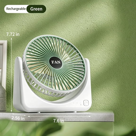 Portable USB Rechargeable Desktop Fan, 3 Speeds Quiet Small Desk Fan for Home Office Outdoor, Green